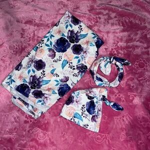 Sweet Violet Dreams: Newborn Swaddle, Hat & Headband Set